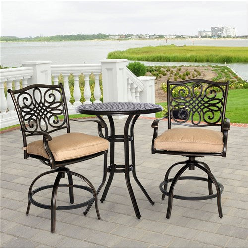 Hanover - Traditions 3pc: 2 Counter Height Swivel Chairs, 30" Round Cast Table-United Backyard