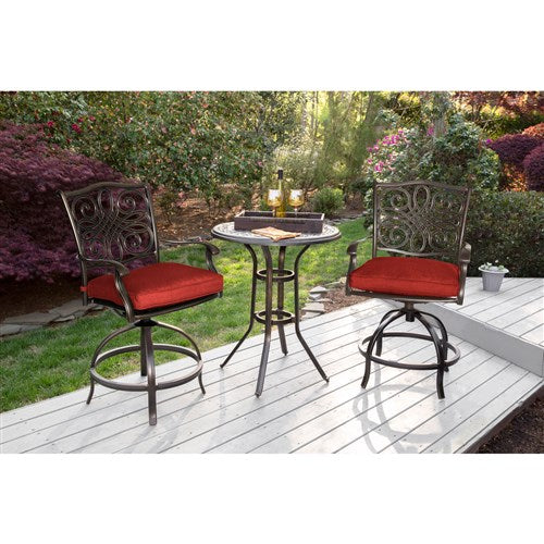 Hanover - Traditions 3pc: 2 Counter Height Swivel Chairs, 30" Round Cast Table-United Backyard