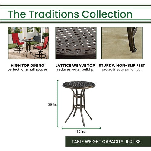 Hanover - Traditions 3pc: 2 Counter Height Swivel Chairs, 30" Round Cast Table-United Backyard