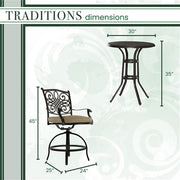 Hanover - Traditions 3pc: 2 Counter Height Swivel Chairs, 30" Round Cast Table-United Backyard