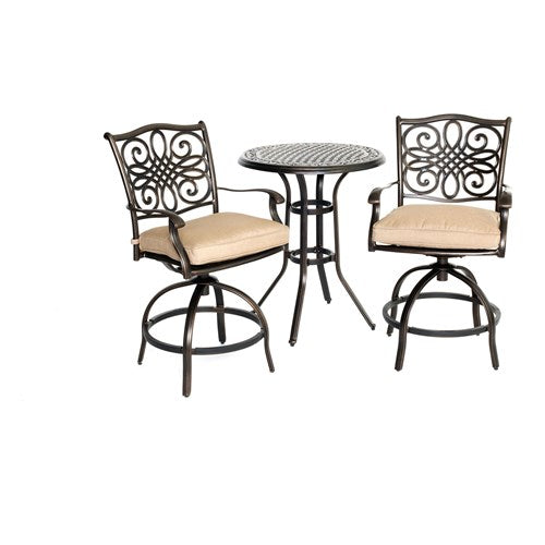 Hanover - Traditions 3pc: 2 Counter Height Swivel Chairs, 30" Round Cast Table-United Backyard