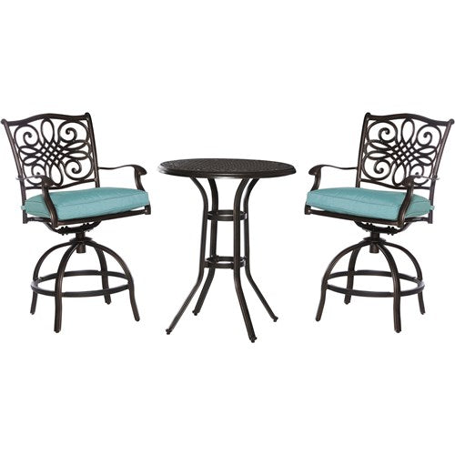 Hanover - Traditions 3pc: 2 Counter Height Swivel Chairs, 30" Round Cast Table-United Backyard