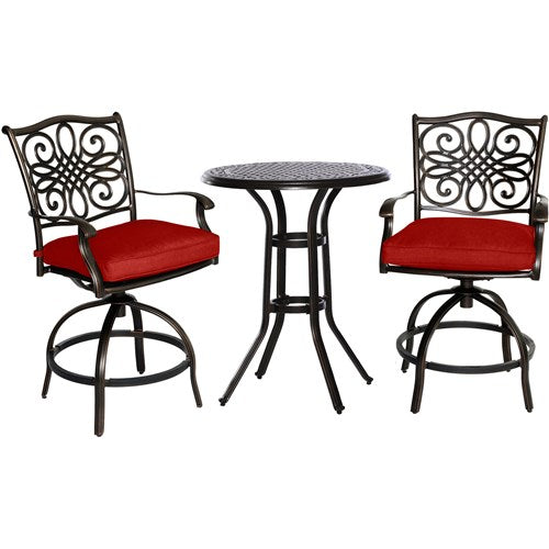 Hanover - Traditions 3pc: 2 Counter Height Swivel Chairs, 30" Round Cast Table-United Backyard