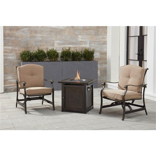 Hanover - Traditions 3pc: 2 Deep Seating Rockers and 26" Square Fire Pit - Tan/Bronze-United Backyard