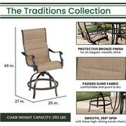 Hanover - Traditions 3pc: 2 Padded Swivel Counter Height Chairs, 30" Round Cast Table - Tan/Bronze-United Backyard