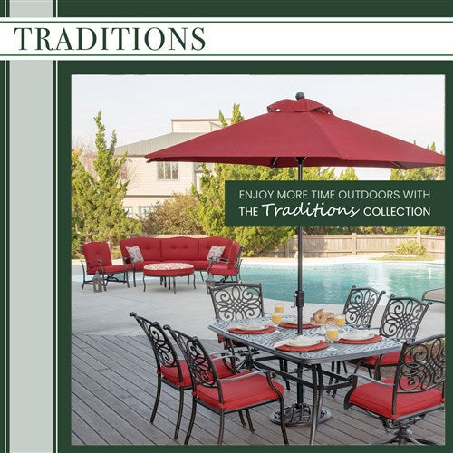 Hanover - Traditions 3pc: 2 Swivel Rockers, 30" Round Glass Top Table - Red/Glass-United Backyard