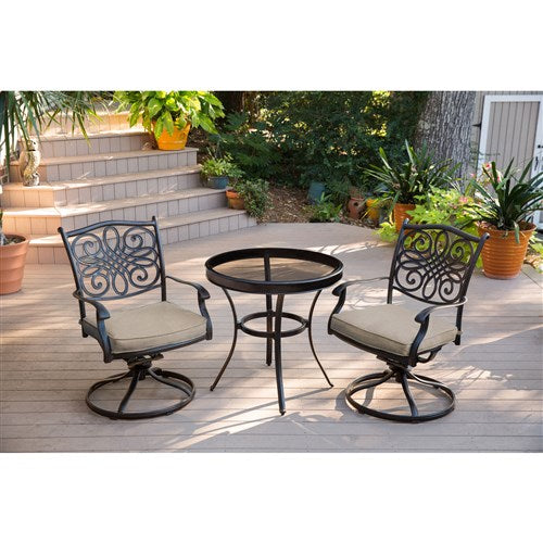 Hanover - Traditions 3pc: 2 Swivel Rockers, 30" Round Glass Top Table - Tan/Glass-United Backyard