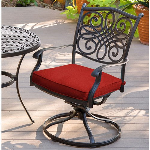 Hanover - Traditions 3pc: 2 Swivel Rockers, 32" Round Cast Table - Red/Cast-United Backyard