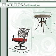 Hanover - Traditions 3pc: 2 Swivel Rockers, 32" Round Cast Table - Red/Cast-United Backyard