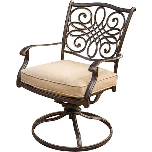 Hanover - Traditions 3pc: 2 Swivel Rockers, 32" Round Cast Table - Tan/Cast-United Backyard