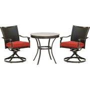 Hanover - Traditions 3pc: 2 Wicker Back Swivel Rockers, 30" Round Glass Table - Red/Bronze-United Backyard