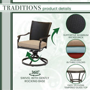 Hanover - Traditions 3pc: 2 Wicker Back Swivel Rockers, 30" Round Glass Table - Tan/Bronze-United Backyard