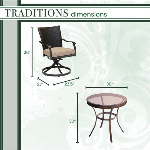 Hanover - Traditions 3pc: 2 Wicker Back Swivel Rockers, 30" Round Glass Table - Tan/Bronze-United Backyard