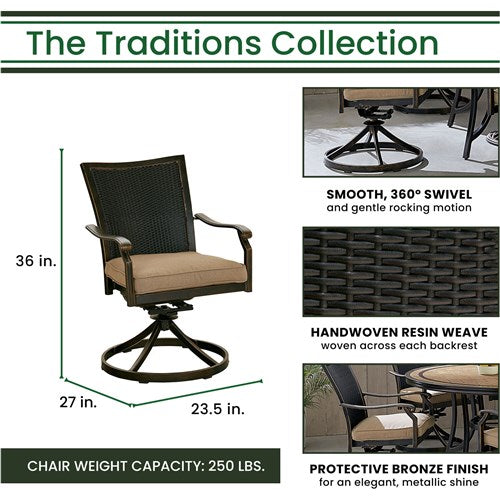 Hanover - Traditions 3pc: 2 Wicker Back Swivel Rockers, 30" Round Glass Table - Tan/Bronze-United Backyard