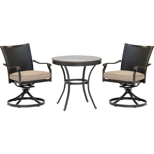 Hanover - Traditions 3pc: 2 Wicker Back Swivel Rockers, 30" Round Glass Table - Tan/Bronze-United Backyard