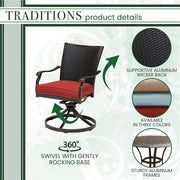 Hanover - Traditions 3pc: 2 Wicker Back Swivel Rockers, 32" Round Cast Table - Red/Bronze-United Backyard