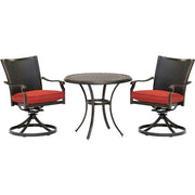 Hanover - Traditions 3pc: 2 Wicker Back Swivel Rockers, 32" Round Cast Table - Red/Bronze-United Backyard