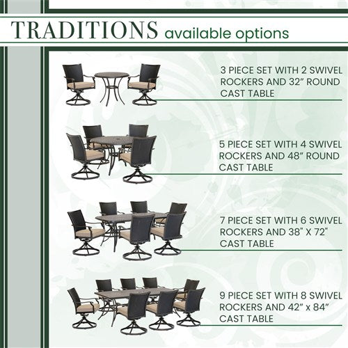 Hanover - Traditions 3pc: 2 Wicker Back Swivel Rockers, 32" Round Cast Table - Tan/Bronze-United Backyard