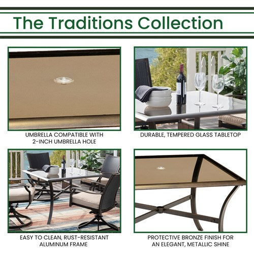 Hanover - Traditions 42"x42" Square Aluminum Glass Top Table - Bronze Cast-United Backyard