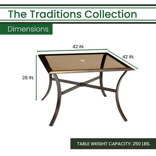 Hanover - Traditions 42"x42" Square Aluminum Glass Top Table - Bronze Cast-United Backyard