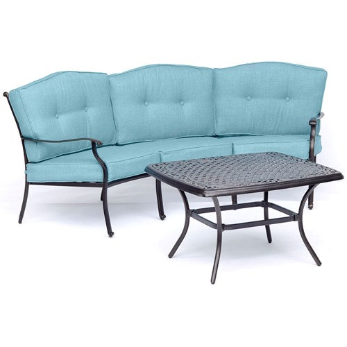 Hanover - Traditions 4pc Set: Sofa, 2 Cushion Rockers, Cast Top Coffee Table - Blue/Bronze-United Backyard