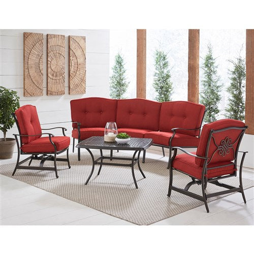 Hanover - Traditions 4pc Set: Sofa, 2 Cushion Rockers, Cast Top Coffee Table - Red/Bronze-United Backyard