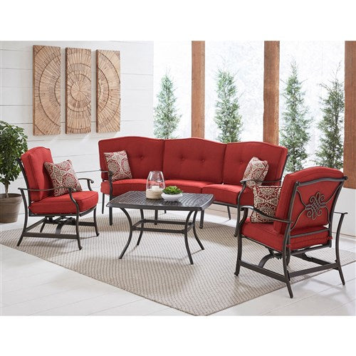 Hanover - Traditions 4pc Set: Sofa, 2 Cushion Rockers, Cast Top Coffee Table - Red/Bronze-United Backyard