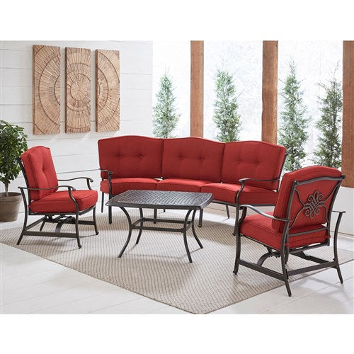 Hanover - Traditions 4pc Set: Sofa, 2 Cushion Rockers, Cast Top Coffee Table - Red/Bronze-United Backyard