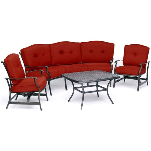 Hanover - Traditions 4pc Set: Sofa, 2 Cushion Rockers, Cast Top Coffee Table - Red/Bronze-United Backyard