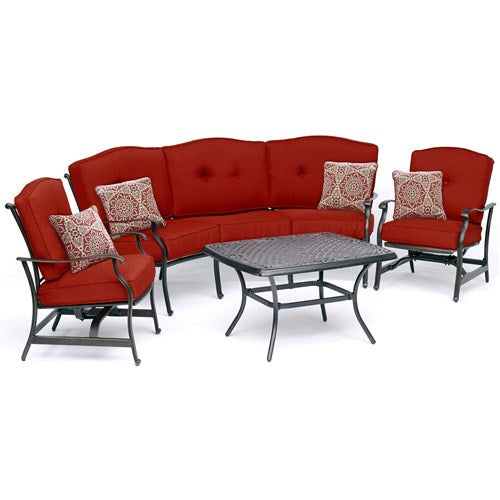 Hanover - Traditions 4pc Set: Sofa, 2 Cushion Rockers, Cast Top Coffee Table - Red/Bronze-United Backyard