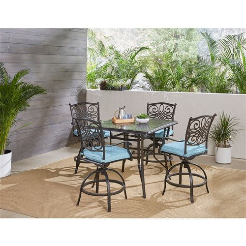 Hanover - Traditions 5pc: 4 Counter Height Swivel Chairs, 42" Square Cast Table-United Backyard