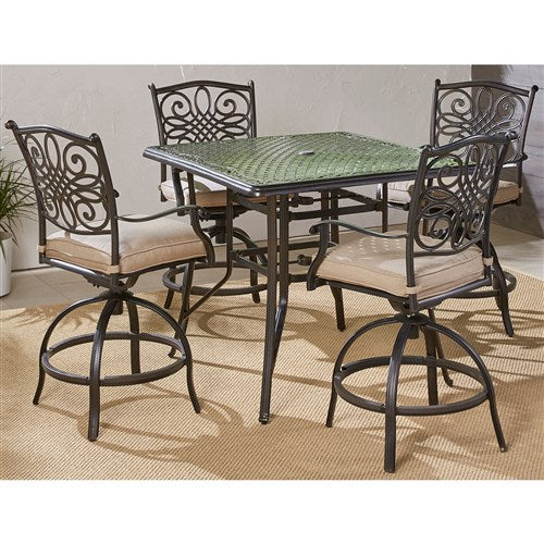 Hanover - Traditions 5pc: 4 Counter Height Swivel Chairs, 42" Square Cast Table-United Backyard