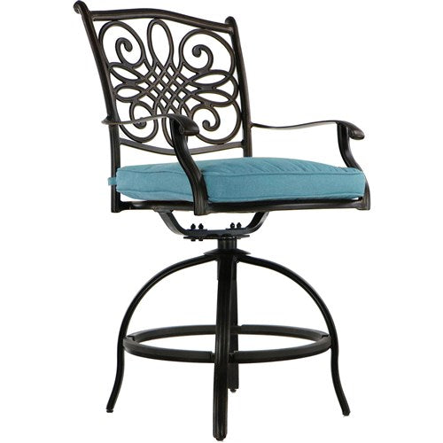 Hanover - Traditions 5pc: 4 Counter Height Swivel Chairs, 56" Rnd Cast Table-United Backyard