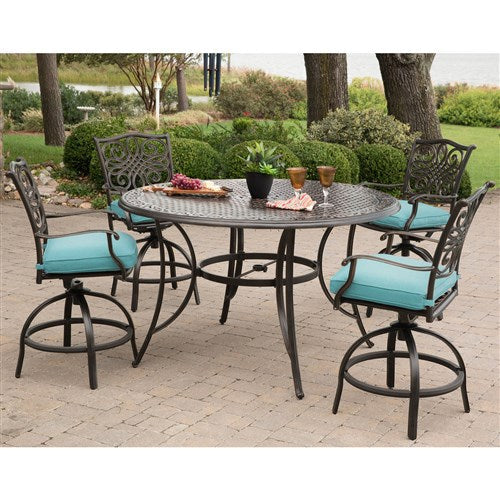 Hanover - Traditions 5pc: 4 Counter Height Swivel Chairs, 56" Rnd Cast Table-United Backyard