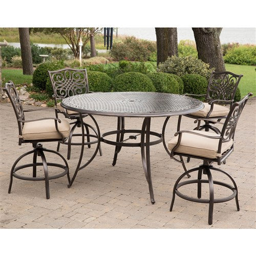 Hanover - Traditions 5pc: 4 Counter Height Swivel Chairs, 56" Rnd Cast Table-United Backyard