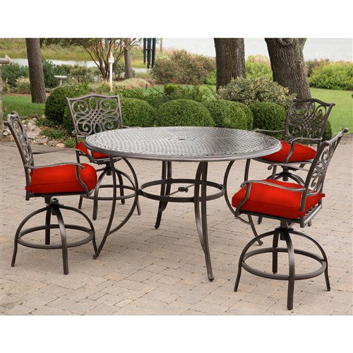 Hanover - Traditions 5pc: 4 Counter Height Swivel Chairs, 56" Rnd Cast Table-United Backyard