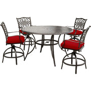 Hanover - Traditions 5pc: 4 Counter Height Swivel Chairs, 56" Rnd Cast Table-United Backyard