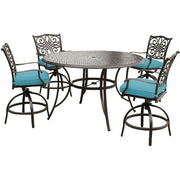 Hanover - Traditions 5pc: 4 Counter Height Swivel Chairs, 56" Rnd Cast Table-United Backyard