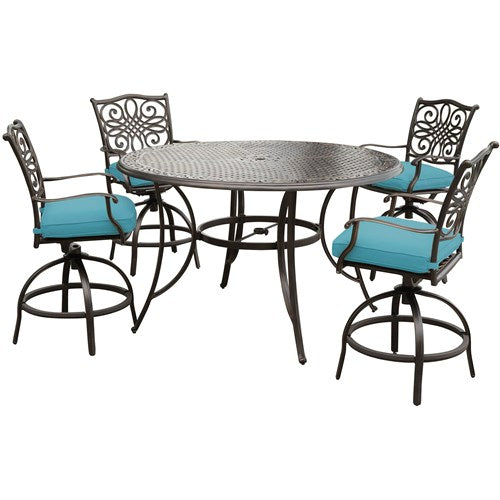 Hanover - Traditions 5pc: 4 Counter Height Swivel Chairs, 56" Rnd Cast Table-United Backyard