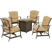Hanover - Traditions 5pc: 4 Deep Seating Rockers and 26" Square Fire Pit - Tan/Bronze-United Backyard
