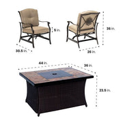 Hanover - Traditions 5pc: 4 Deep Seating Rockers and Woven Fire Pit with Tile Top - Tan/Bronze-United Backyard