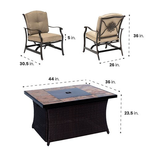 Hanover - Traditions 5pc: 4 Deep Seating Rockers and Woven Fire Pit with Tile Top - Tan/Bronze-United Backyard