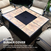 Hanover - Traditions 5pc: 4 Deep Seating Rockers and Woven Fire Pit with Tile Top - Tan/Bronze-United Backyard