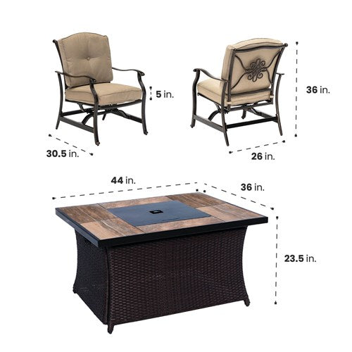 Hanover - Traditions 5pc: 4 Deep Seating Rockers and Woven Fire Pit with Wood Tile Top - Tan/Bronze-United Backyard