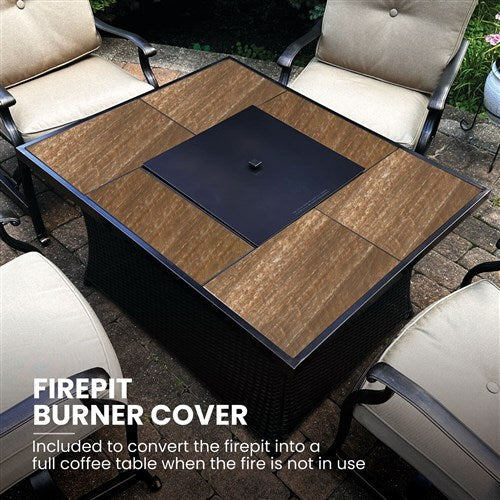 Hanover - Traditions 5pc: 4 Deep Seating Rockers and Woven Fire Pit with Wood Tile Top - Tan/Bronze-United Backyard