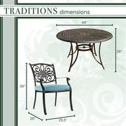 Hanover - Traditions 5pc: 4 Dining Chairs, 48" Round Cast Table - Blue/Cast-United Backyard