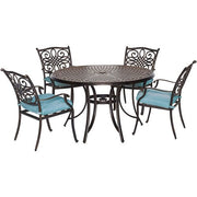 Hanover - Traditions 5pc: 4 Dining Chairs, 48" Round Cast Table - Blue/Cast-United Backyard