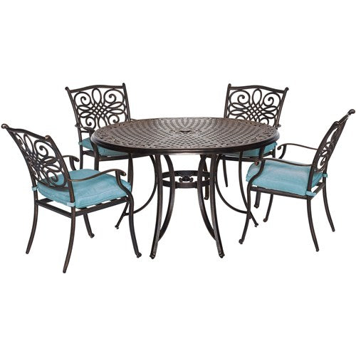 Hanover - Traditions 5pc: 4 Dining Chairs, 48" Round Cast Table - Blue/Cast-United Backyard