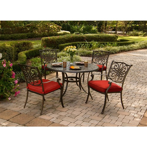 Hanover - Traditions 5pc: 4 Dining Chairs, 48" Round Cast Table - Red/Cast-United Backyard