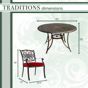 Hanover - Traditions 5pc: 4 Dining Chairs, 48" Round Cast Table - Red/Cast-United Backyard